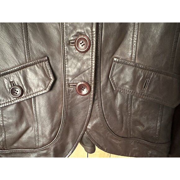 Vintage Guess 90’s Y2K Genuine Womens Brown Leather Blazer Jacket Size M *READ* - Picture 2 of 6